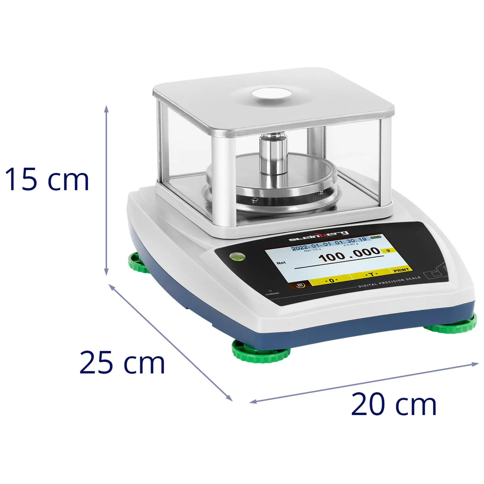 Waga laboratoryjna - 300 g / 0,001 g - Ø98 mm - dotykowy panel LCD - szklana osłona przeciwpodmuchowa