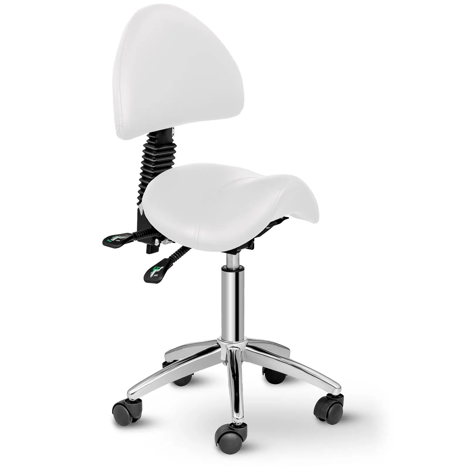 Krzesło siodłowe z oparciem 550 - 690 mm - 150 kg - białe