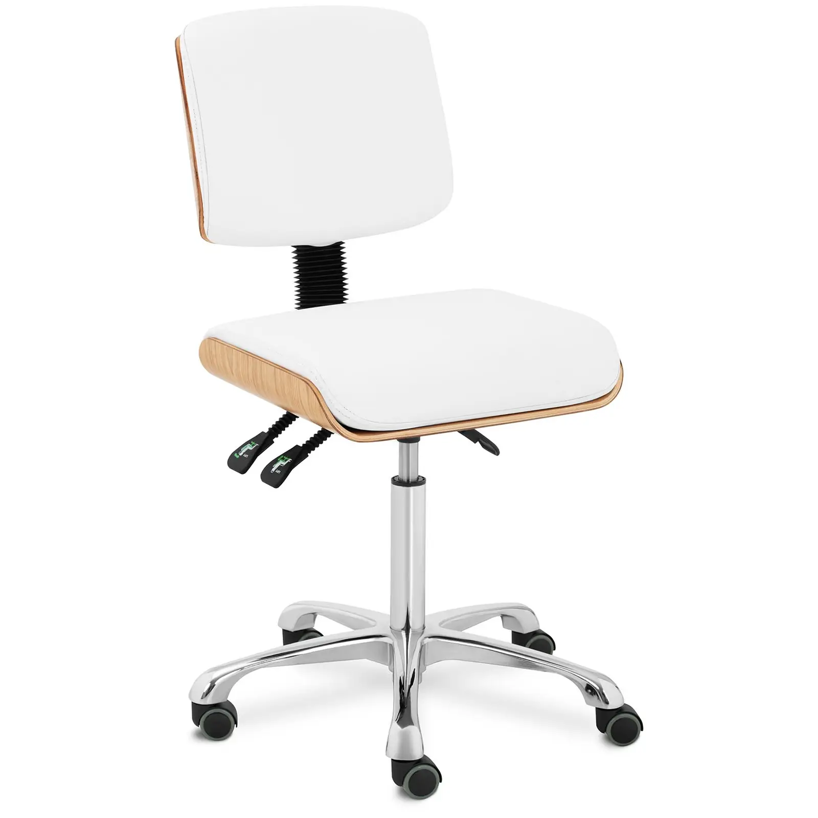 Krzesło kosmetyczne - 575 -775 mm - 160 kg - naturalne drewno, białe