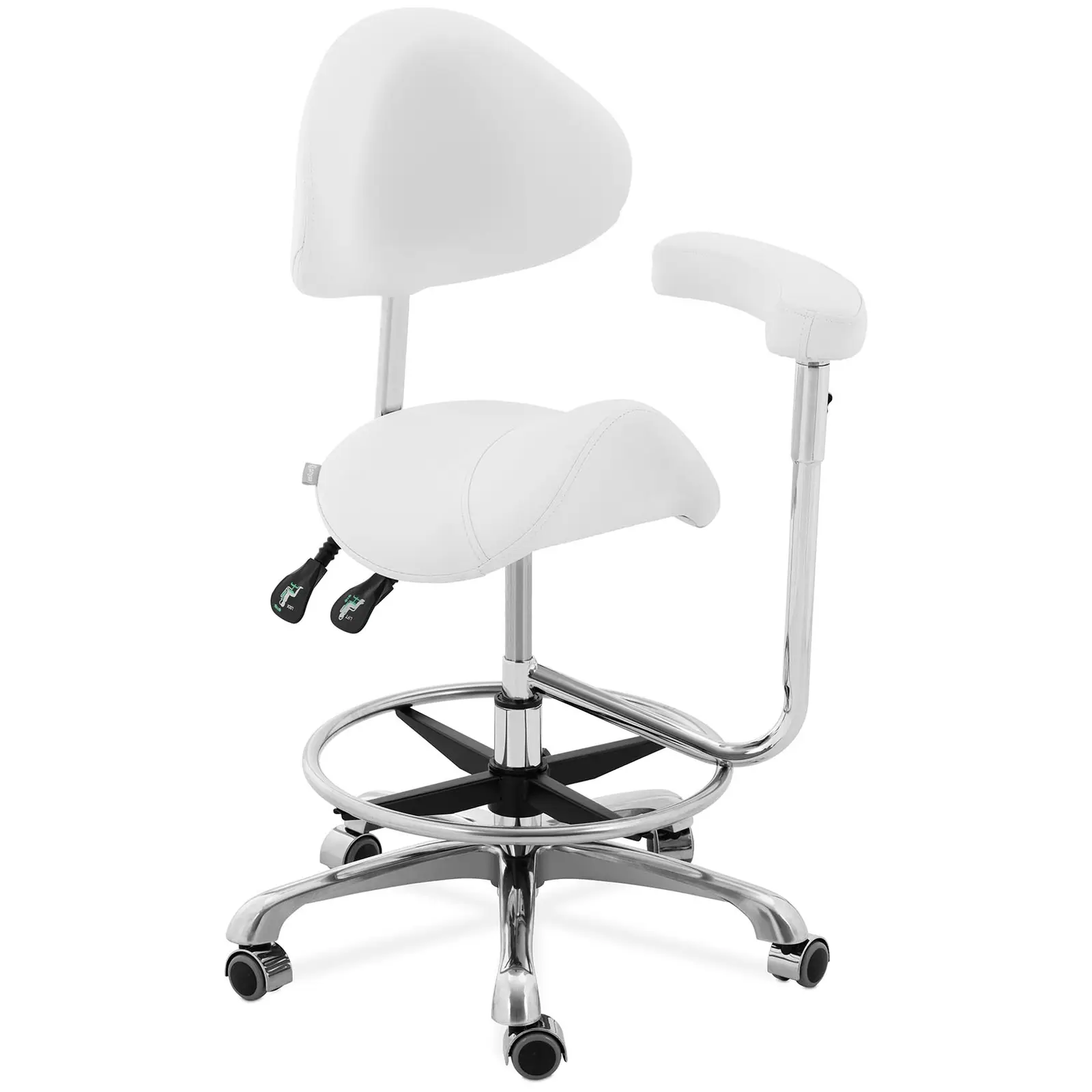 Krzesło siodłowe z podłokietnikiem - oparcie i siedzisko z regulacją wysokości - 51-61 cm - 150 kg - białe