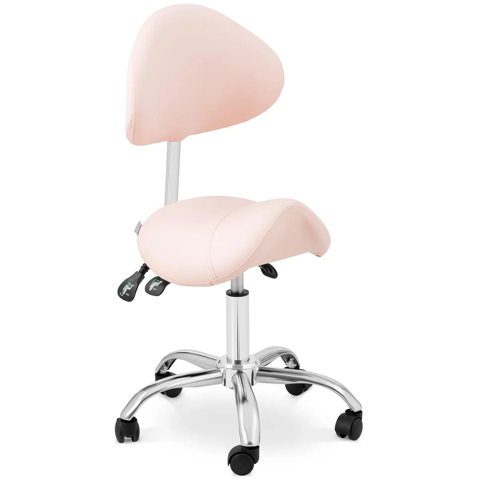 Krzesło siodłowe - oparcie i siedzisko z regulacją wysokości - 55-69 cm - 150 kg - różowe, srebrne