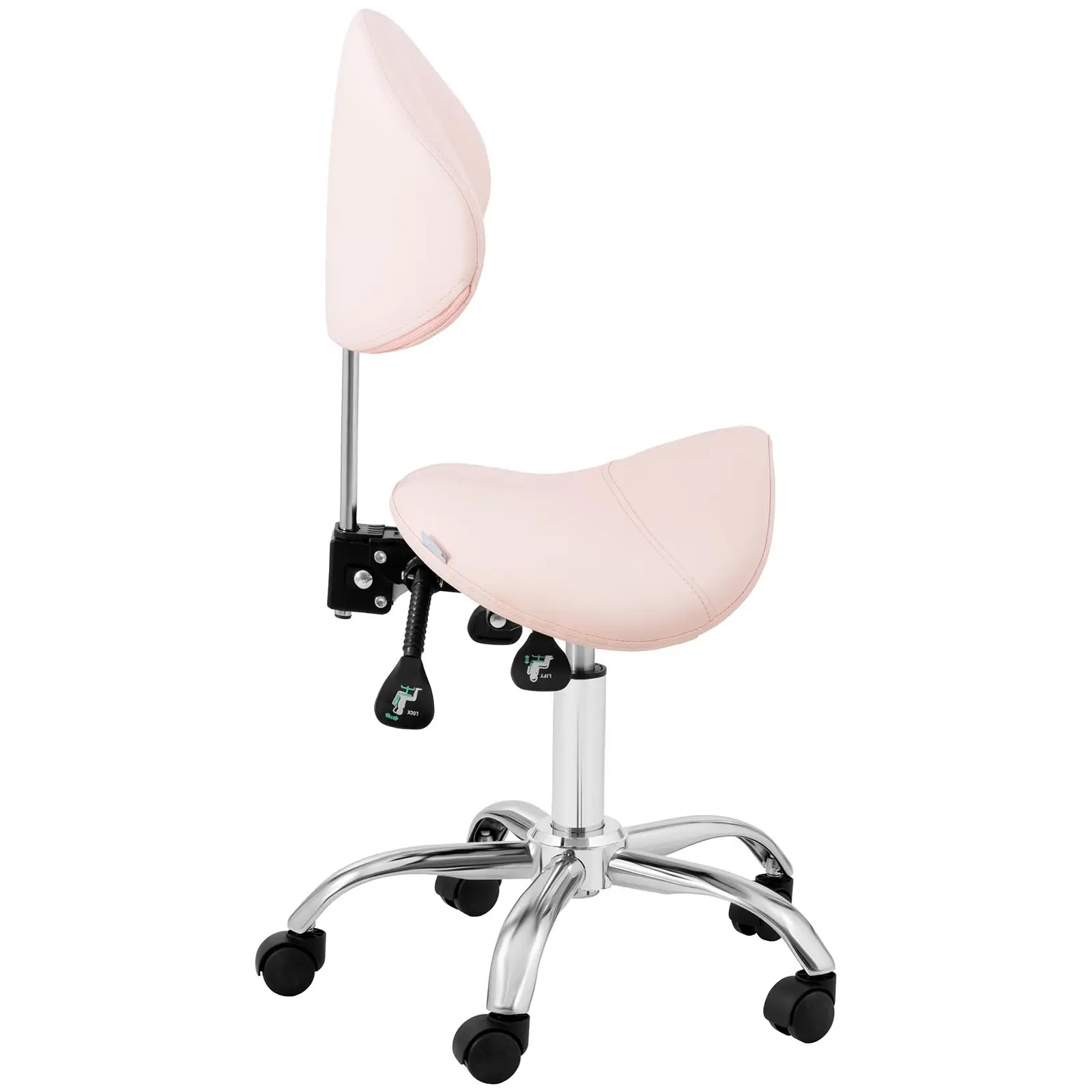 Krzesło siodłowe - oparcie i siedzisko z regulacją wysokości - 55-69 cm - 150 kg - różowe, srebrne