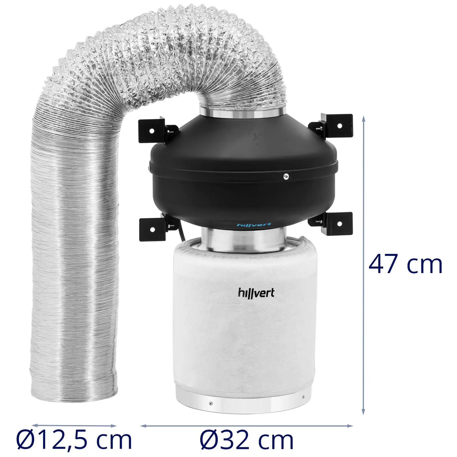 Zestaw wentylacyjny - filtr z węglem aktywnym / wentylator kanałowy / rura wentylacyjna - 382.2 m³/h - wylot Ø125 mm